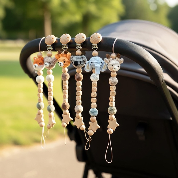 Personalized Baby Pacifier Crocheted Animal Clip | CWToy148