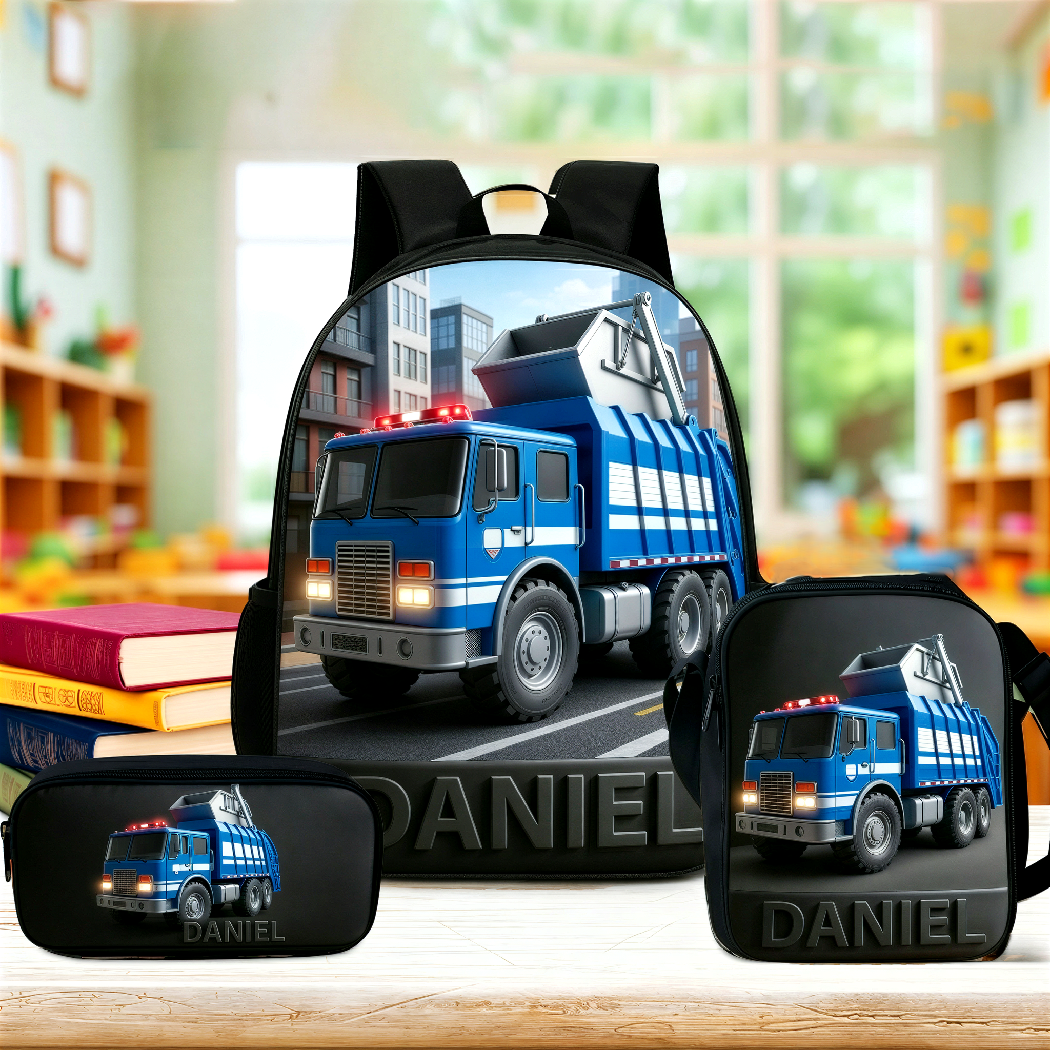 Personalized Kid Construction Vehicle Backpack Set | CWPack364
