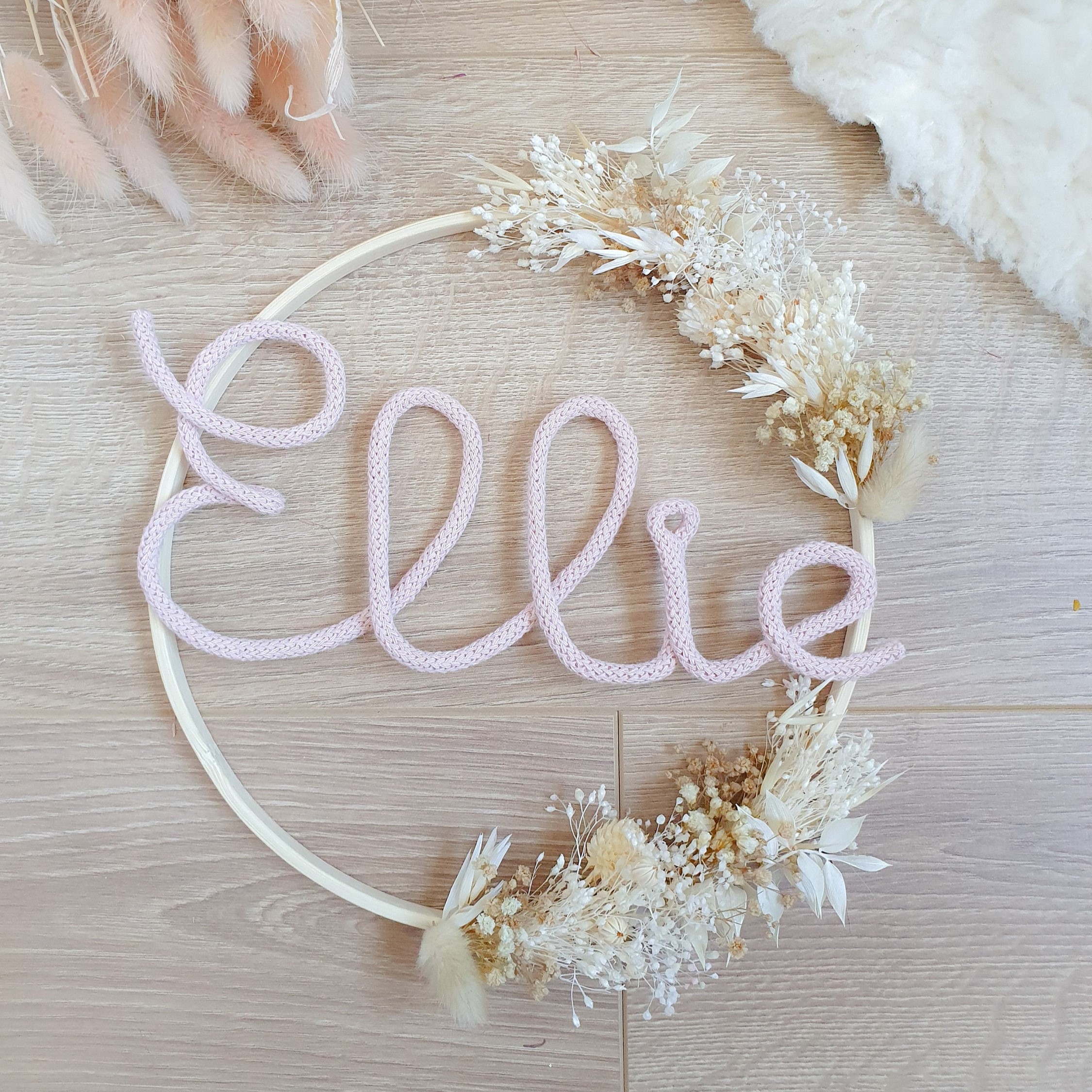 Personalized Knitted Wire Name Sign Crown with Dried Flowers | CWBaby77