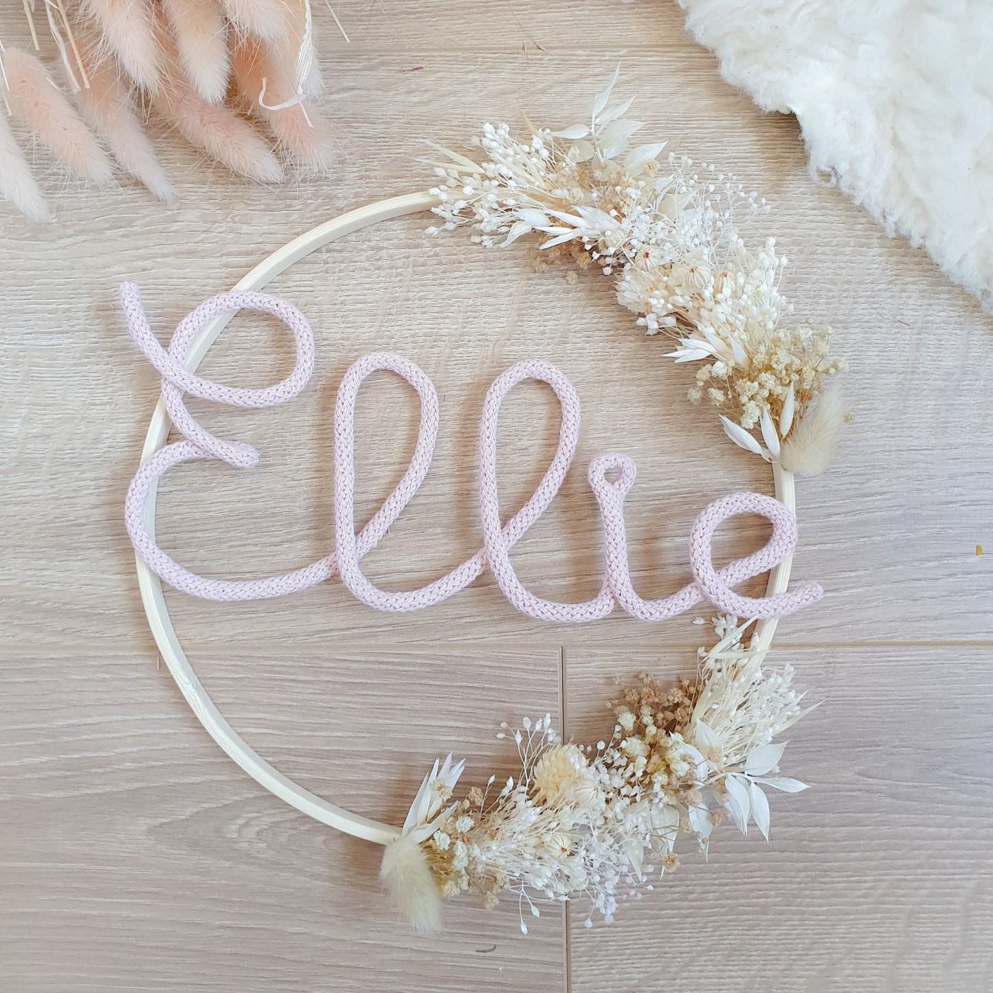 Personalized Knitted Wire Name Sign Crown with Dried Flowers | CWBaby77