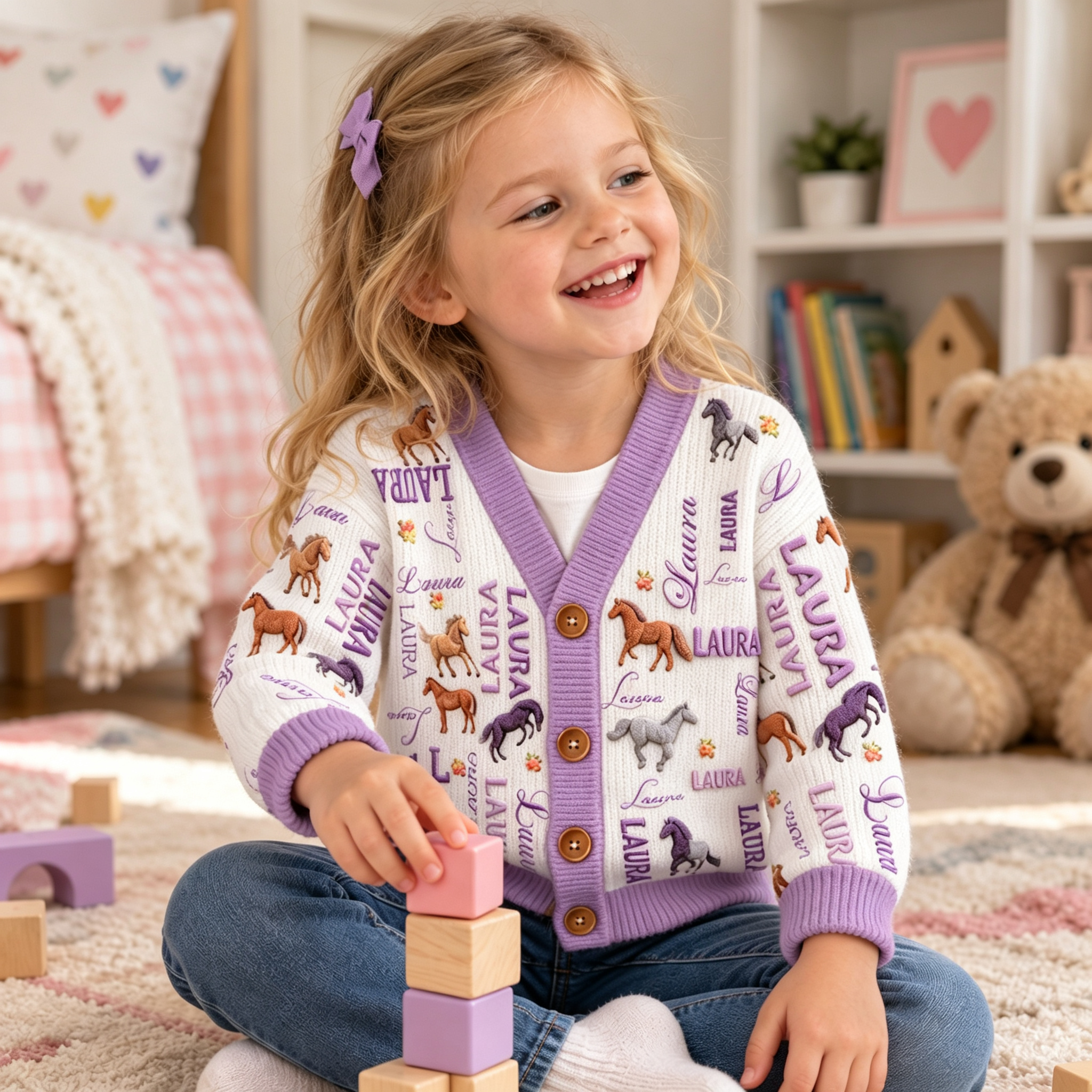 Personalized Lovely Kids Horse Knit Sweater | CWSweater27