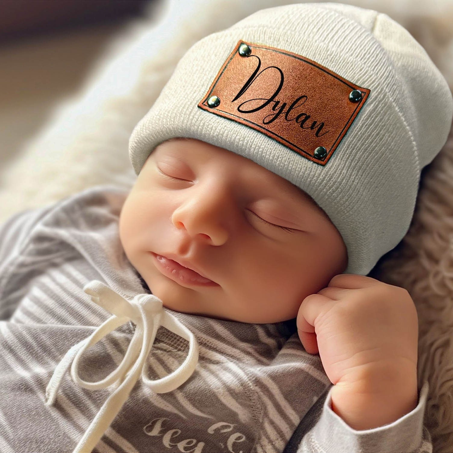 Personalized Leather Patch Kid & Adult Color Beanies for Comfort & Unique | HSKid23