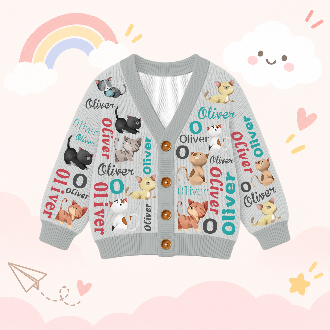 Personalized Lovely Kids Cute Kitten Knit Sweater | CWSweater16