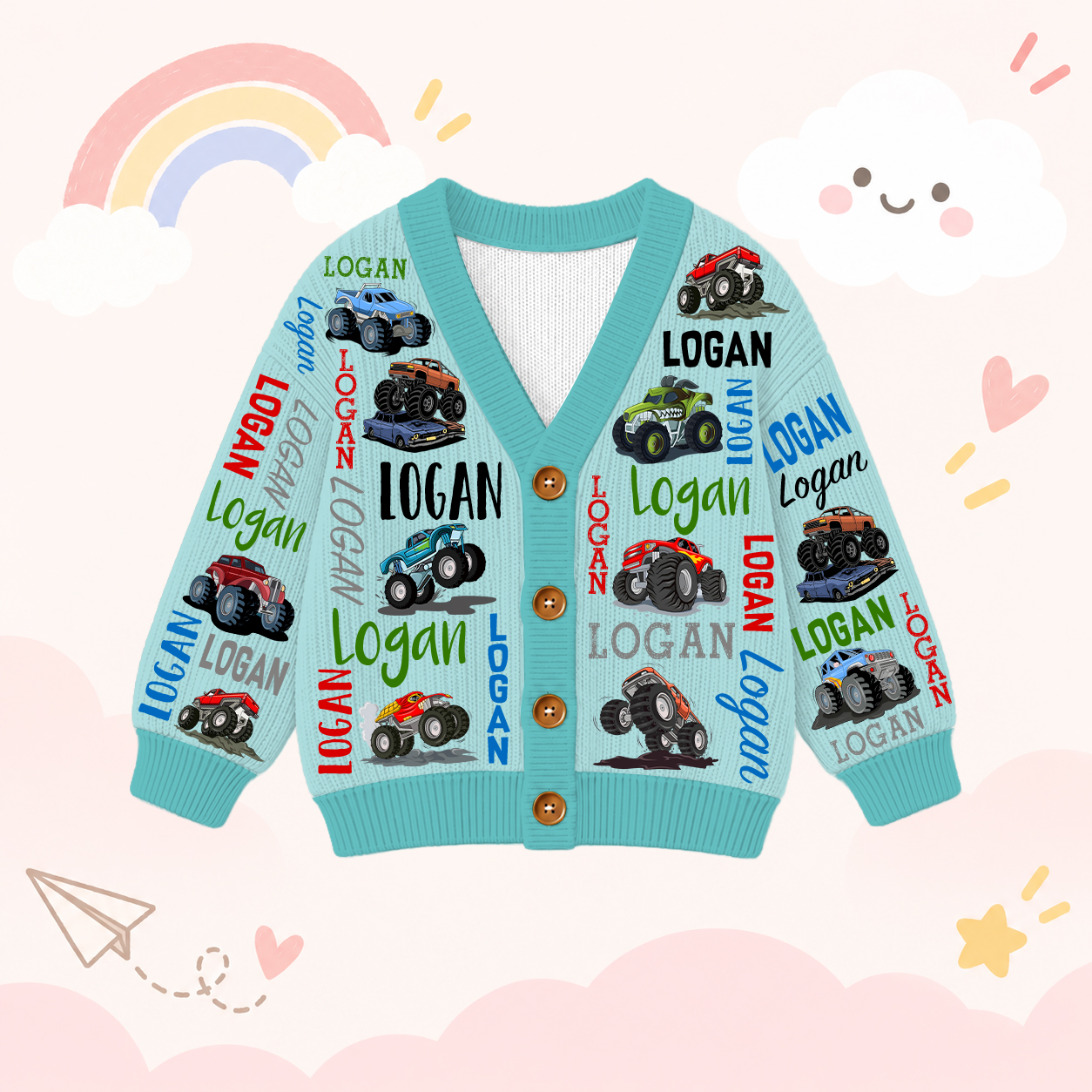 Personalized Lovely Kids Cool Cars Knit Sweater | CWSweater19