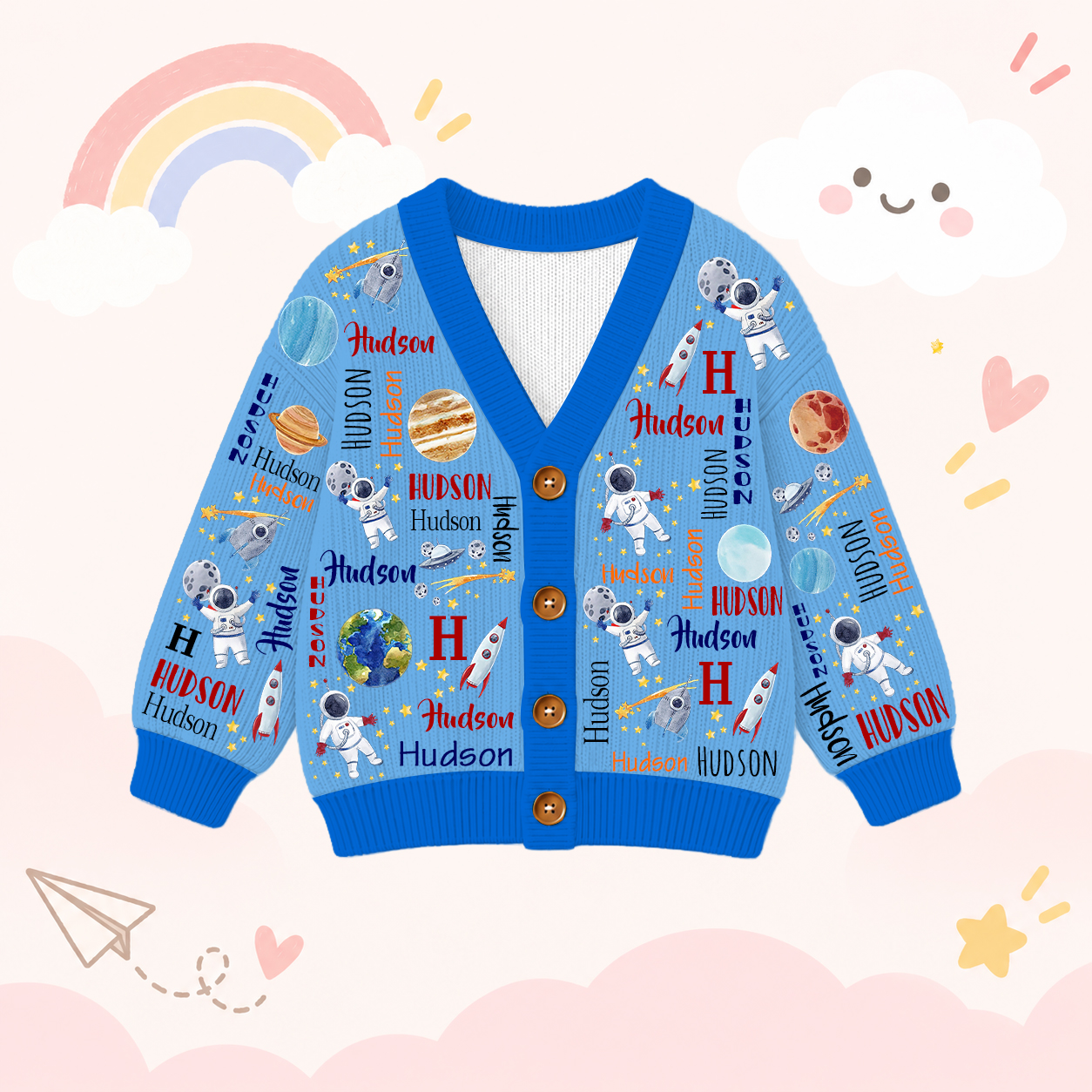 Personalized Lovely Kids Astronaut Knit Sweater | CWSweater21