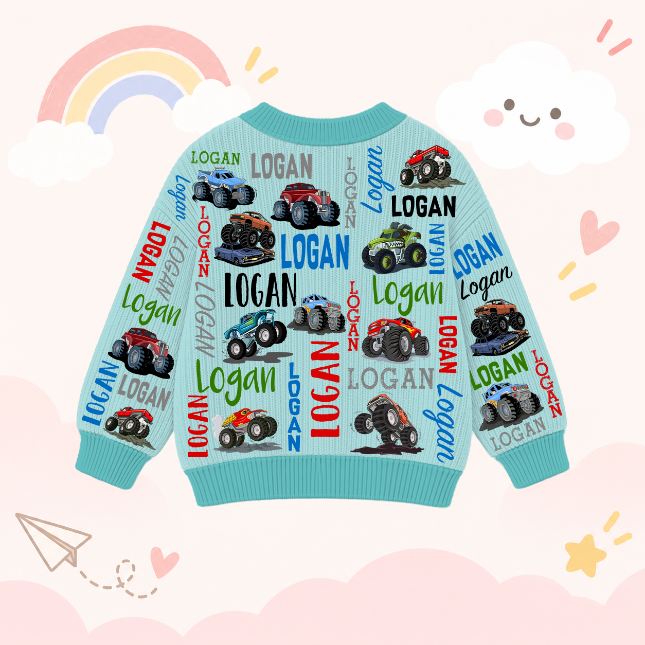 Personalized Lovely Kids Cool Cars Knit Sweater | CWSweater19