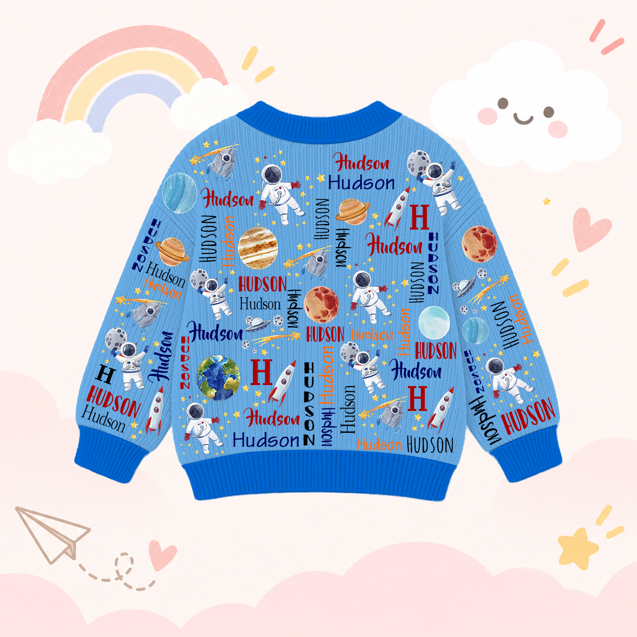 Personalized Lovely Kids Astronaut Knit Sweater | CWSweater21