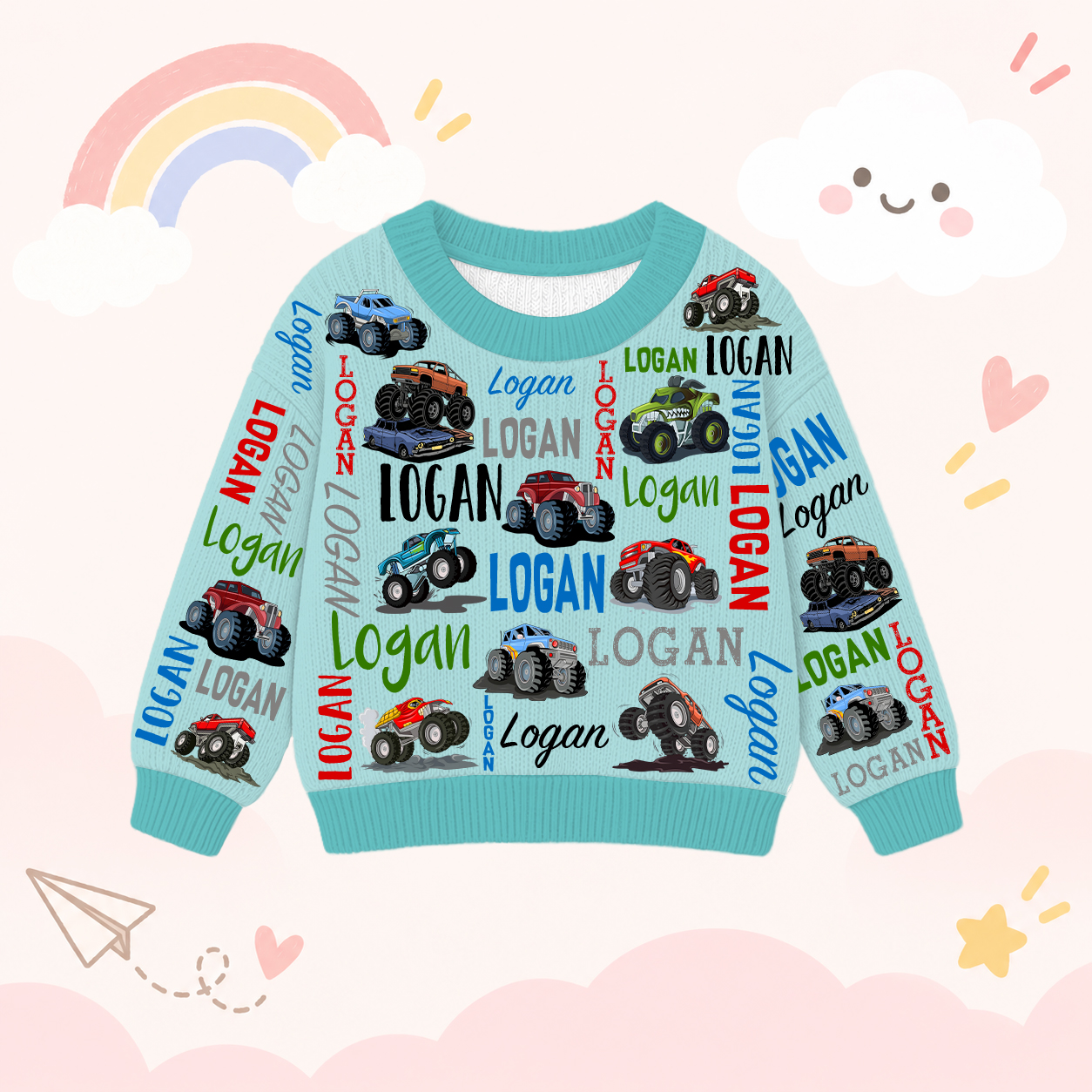 Personalized Lovely Kids Cool Cars Knit Sweater | CWSweater19