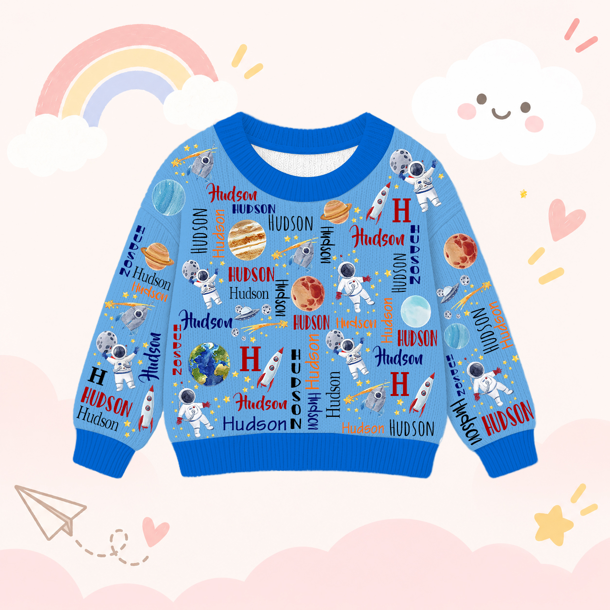 Personalized Lovely Kids Astronaut Knit Sweater | CWSweater21