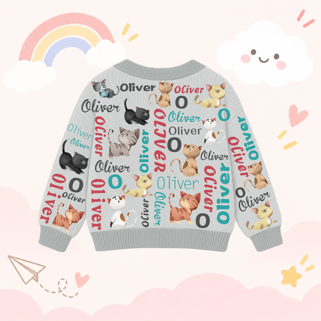 Personalized Lovely Kids Cute Kitten Knit Sweater | CWSweater16