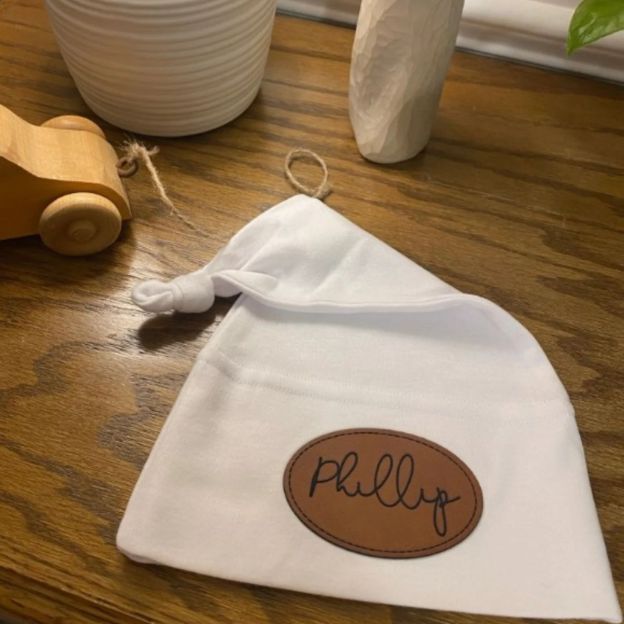 Personalized Newborn Baby Leather Patch Knot Hat | CWBaby76