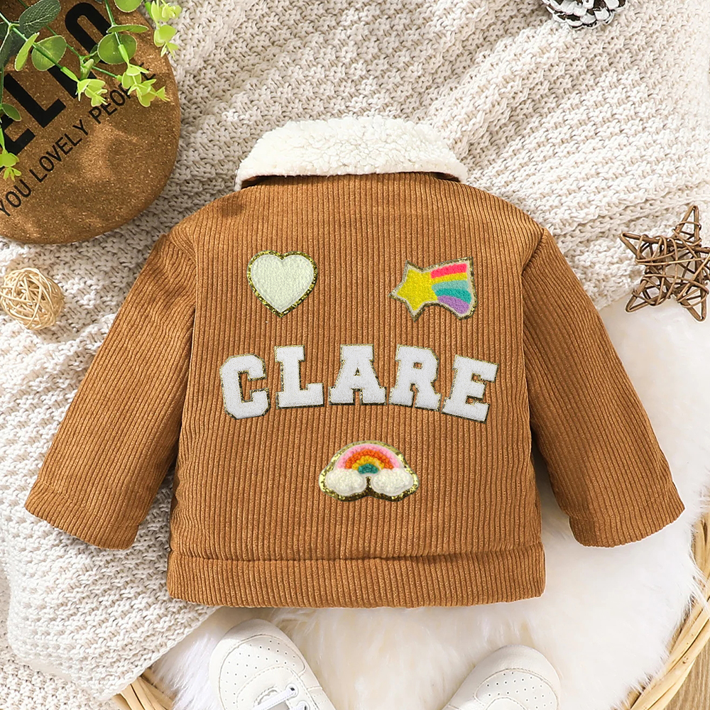 Personalized Chenille Patch Baby Corduroy Sherpa Jacket | CWBaby346
