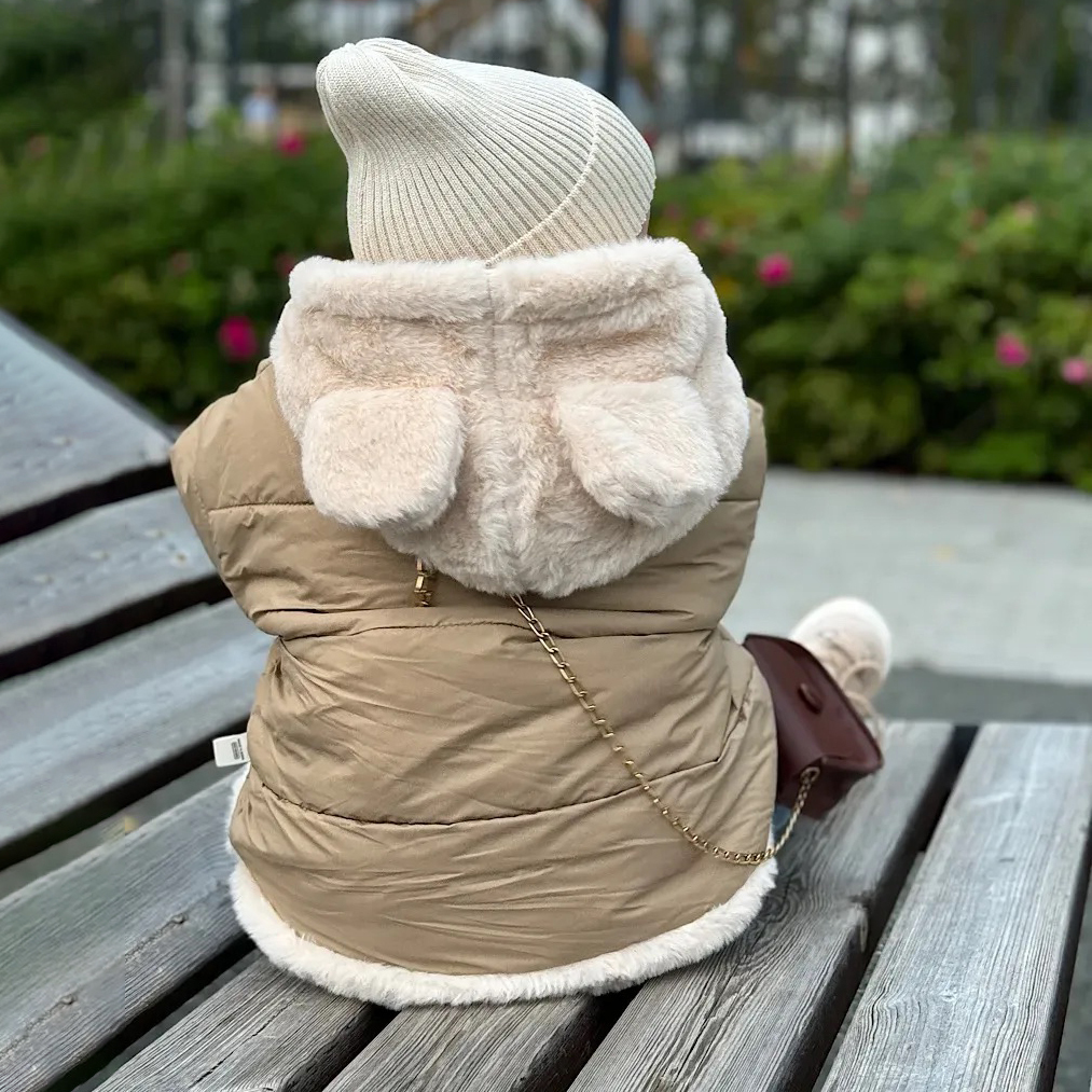 Personalized Toddler Lovely Bear Winter Warm Plush Hooded Jacket | CWBaby360