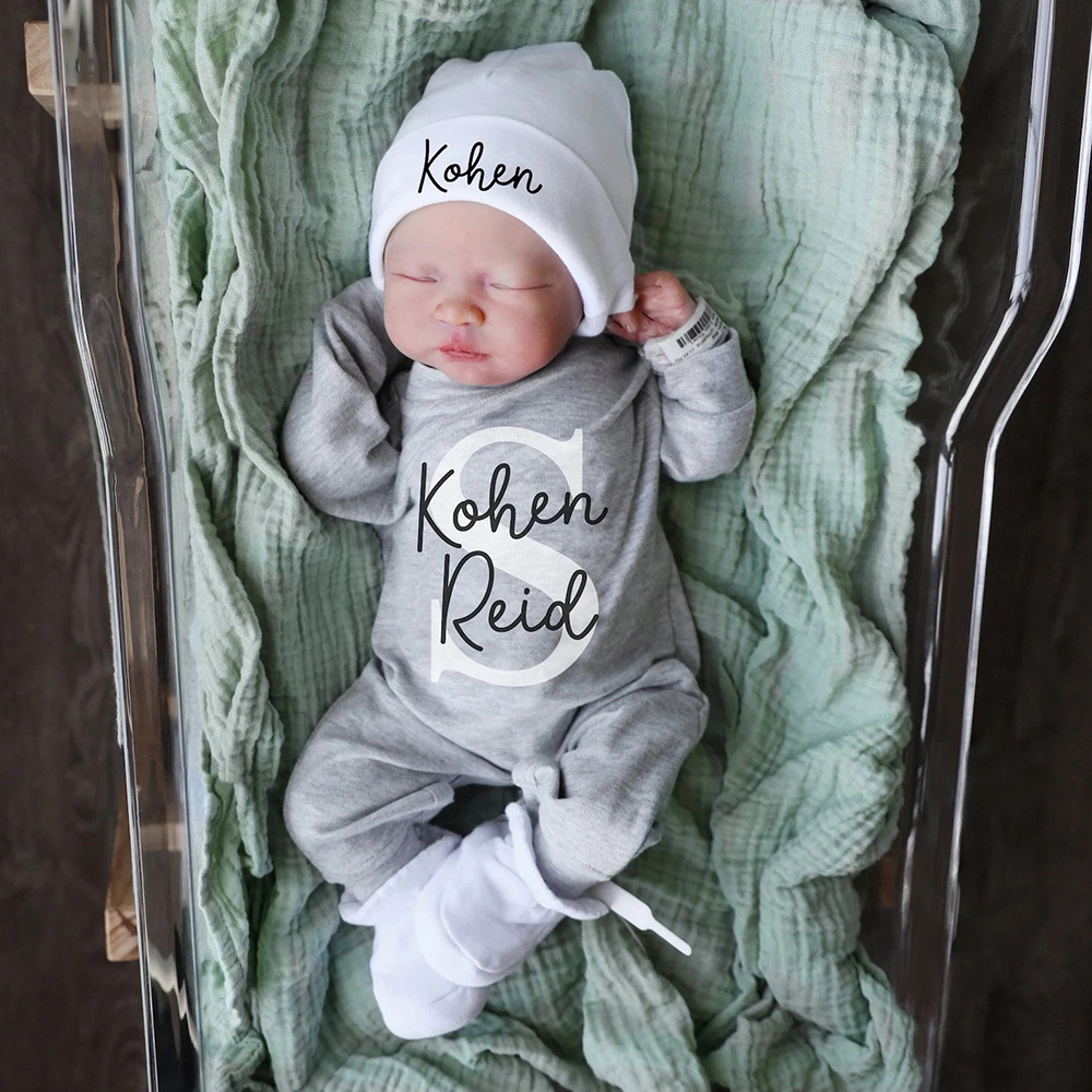 Personalized Baby Coming Home Romper With Hat Set | CWBaby133