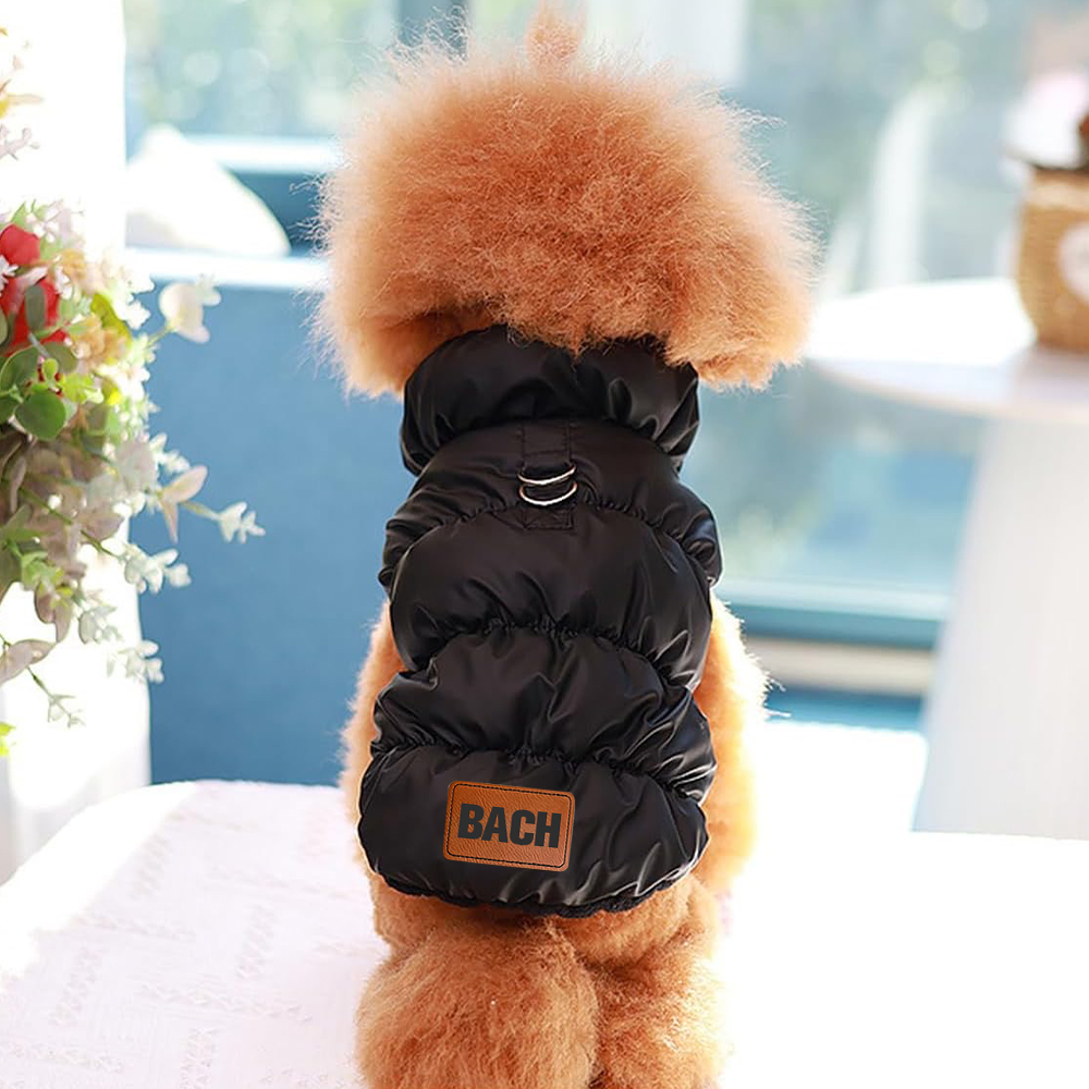 Personalized Leather Patch Pets Warm Puffer Jacket | BKPet140
