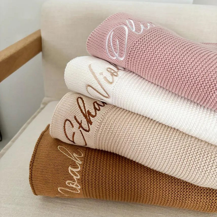Personalized Embroidered Knit Blanket for Comfort & Unique | CWBaby30