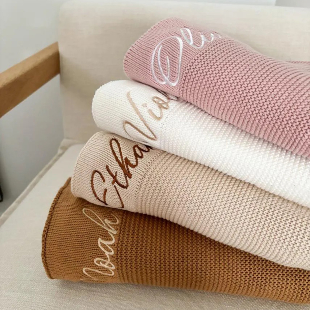 Personalized Embroidered Knit Blanket for Comfort & Unique | CWBaby30