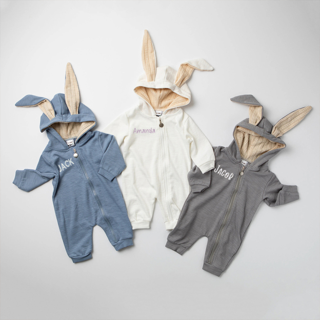 Personalized Easter Baby Bunny Ears Romper | CWbaby4001