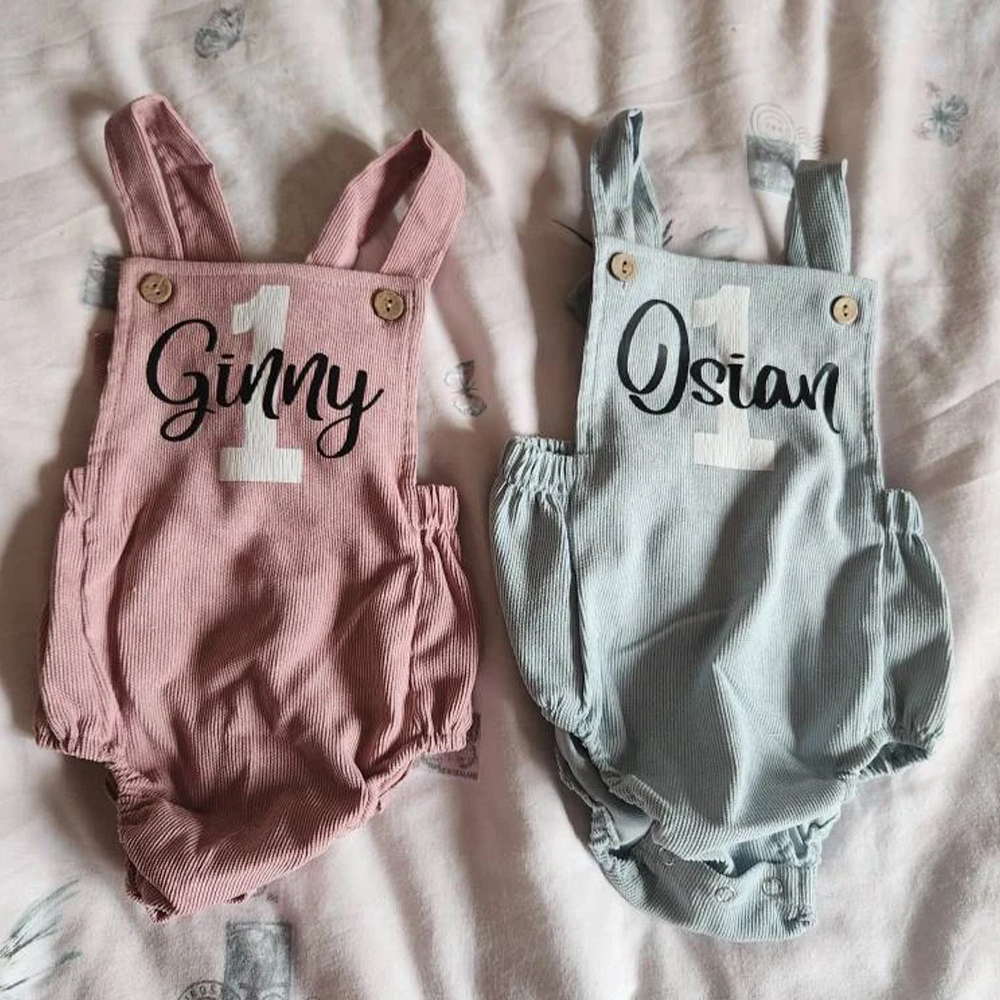 Personalized Baby First Birthday Suspender Triangle Jumpsuit Romper | CWBaby143