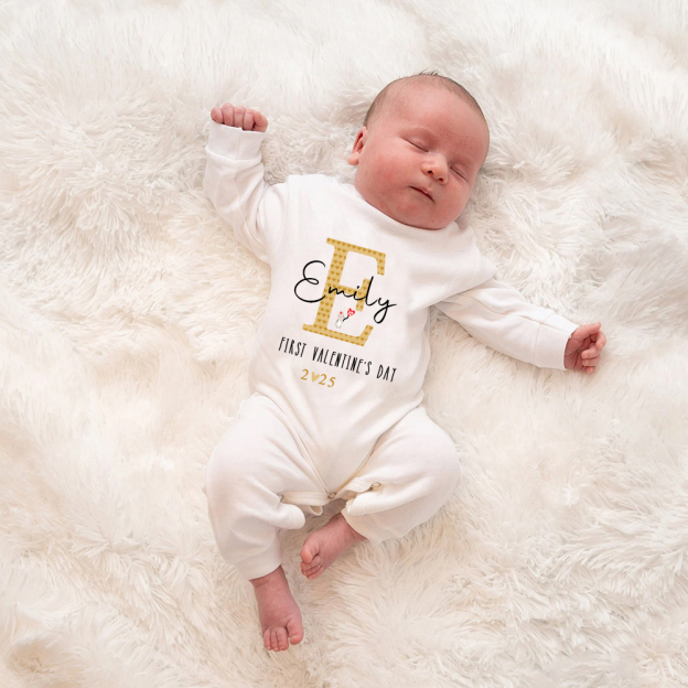 Personalized Baby First Valentine Ropmer and Hat Set | CWBaby147