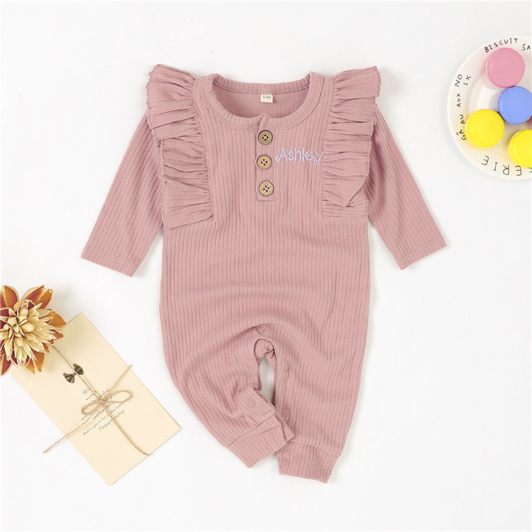 Personalized Baby Girls Ruffle Knit Bodysuit | CWBaby150
