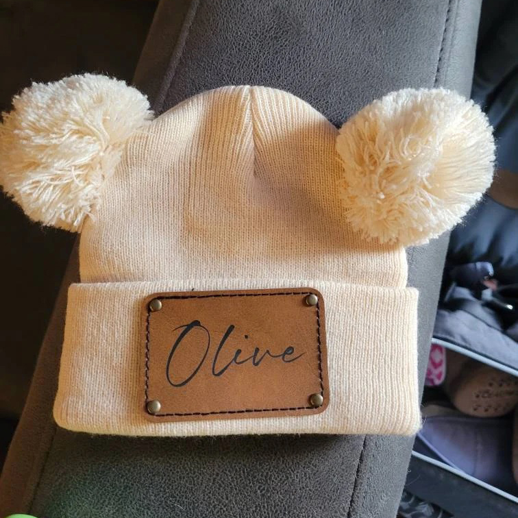 Personalized Leather Patch Pom Pom Hat for Comfort & Unique | HSKid55