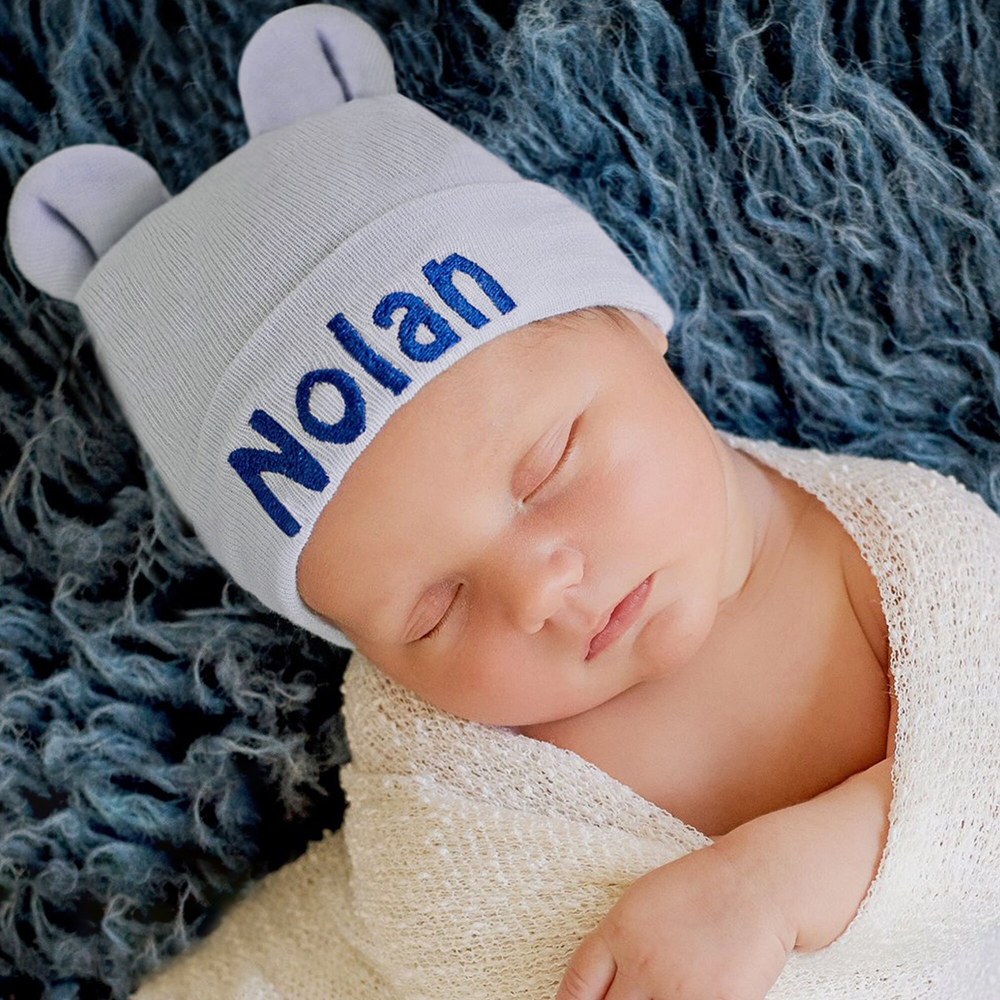 Personalized Embroidery Bear Newborn Homecoming Hat and Gloves Set | HSKid56