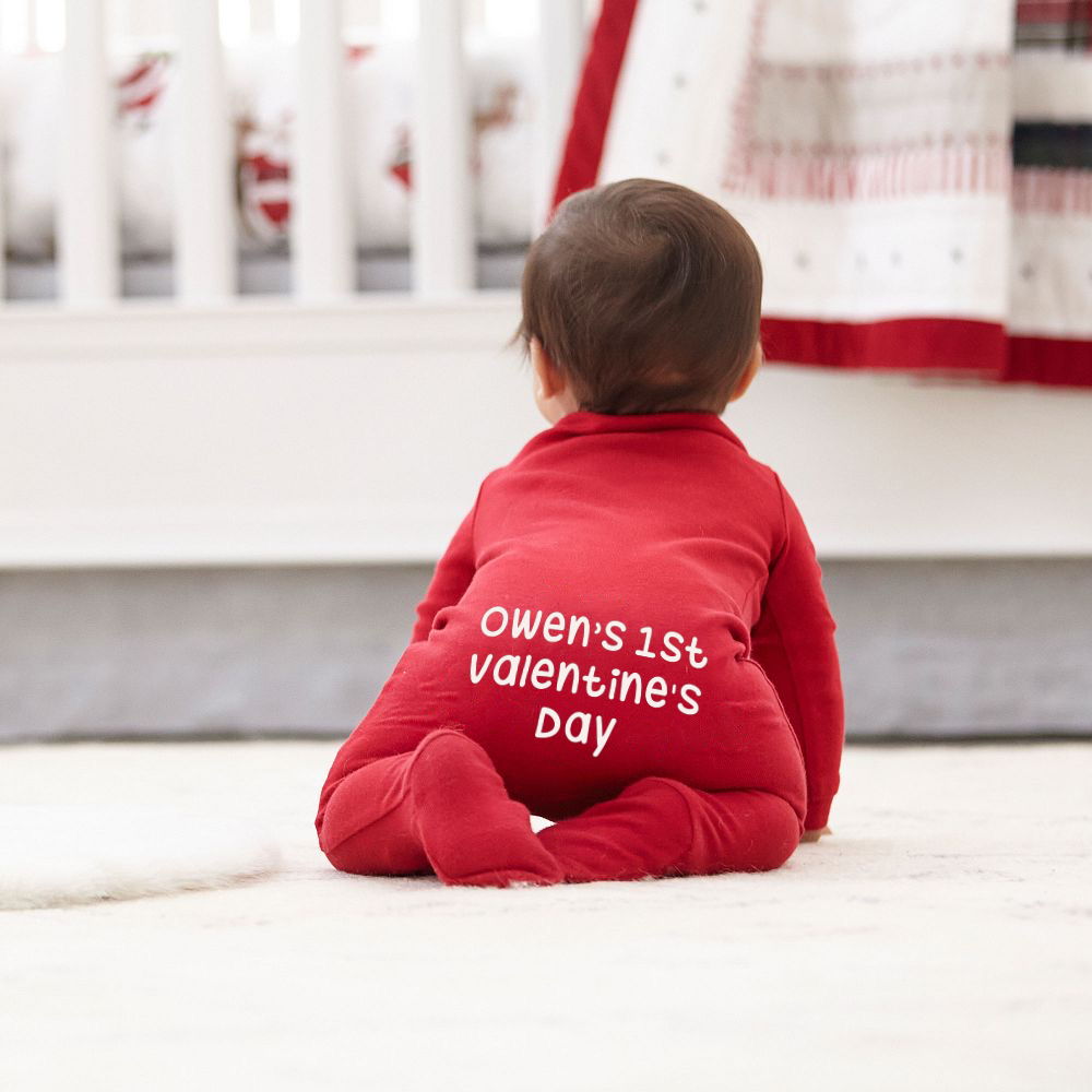 Personalized Baby First Valentine Cozy Soft Long Sleeve Romper | MCGift9001