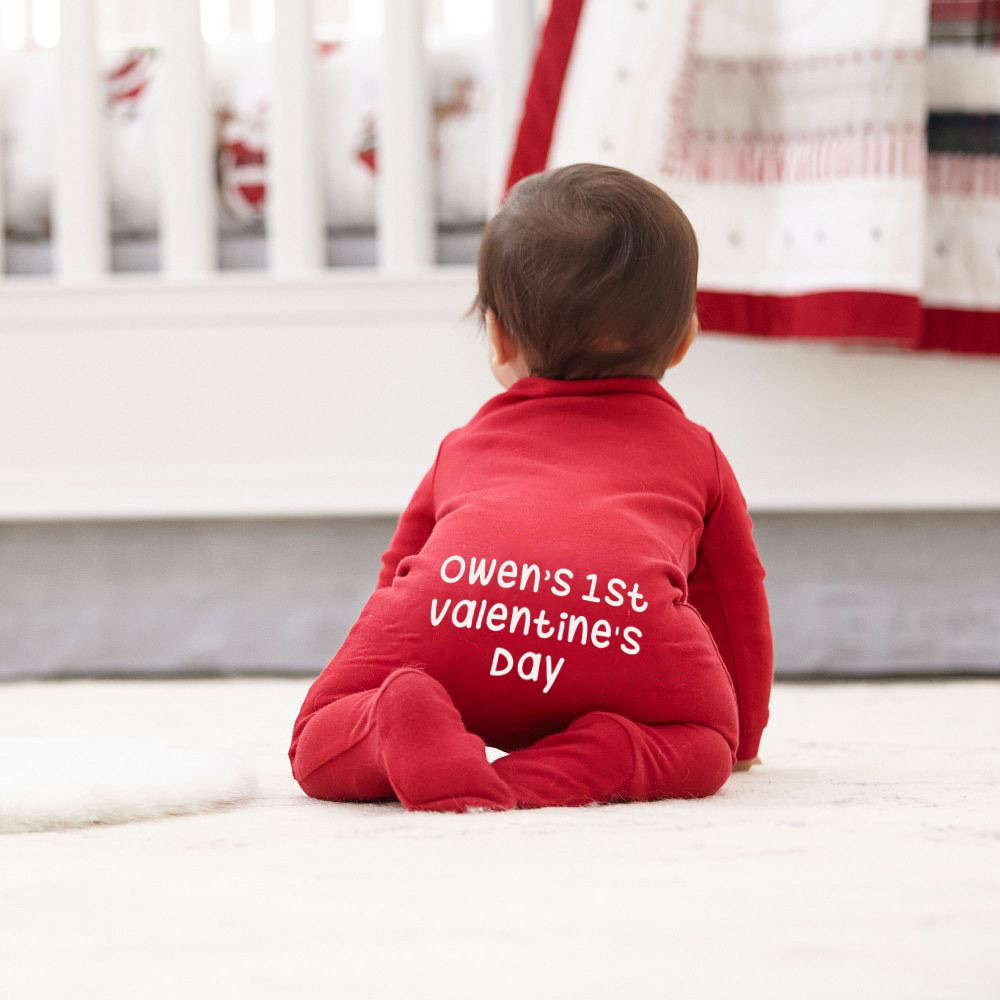 Personalized Baby First Valentine Cozy Soft Long Sleeve Romper | MCGift9001