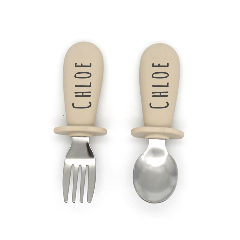 Personalised Kid Silicone Utensil Sets-Fork & Spoon  | CWBaby157