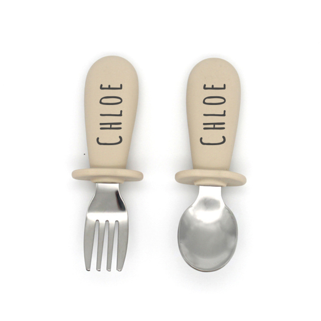 Personalised Kid Silicone Utensil Sets-Fork & Spoon  | CWBaby157