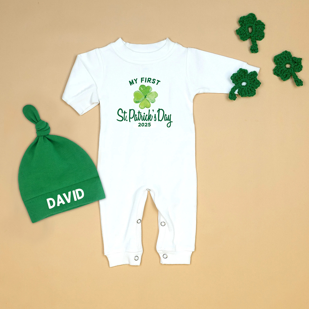 Personalized Baby First St. Patrick's Day Romper and Hat Set | CWBaby164