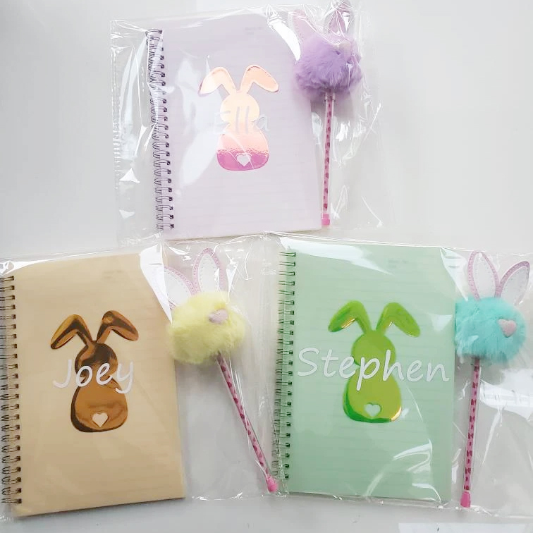 Personalised Easter Bunny Notebook and Pom-Pen Set  | CWToy108