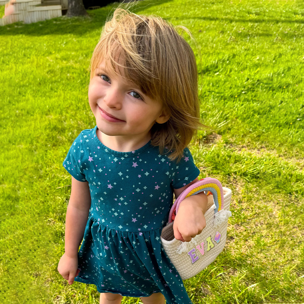 Personalized Kids Chenille Patch Cotton Rope Woven Tote Bag | CWBeach15401