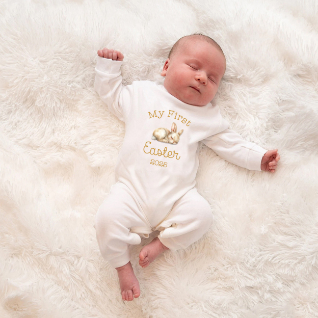 Personalized Baby First Easter Bunny Ropmer and Hat Set | CWBaby183