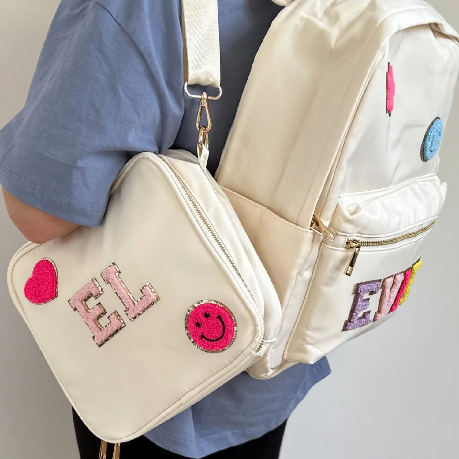 Personalized Chenille Letter Lunch Bag With Strap