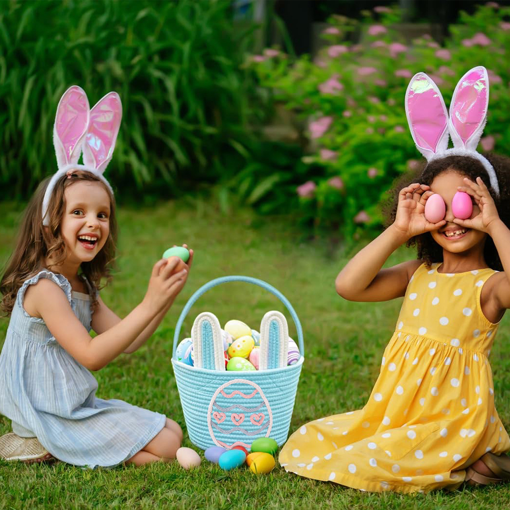 Personalized Handmade Easter Cotton Rope Bunny Basket | CWEaster38