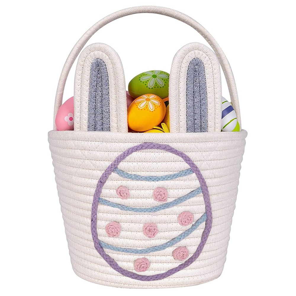 Personalized Handmade Easter Cotton Rope Bunny Basket | CWEaster38