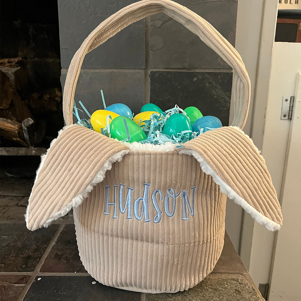 Personalized Embroidered Corduroy Easter Bunny Basket | CWEaster43