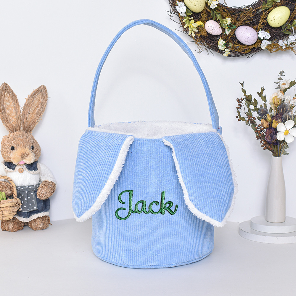 Personalized Embroidered Corduroy Easter Bunny Basket | CWEaster43