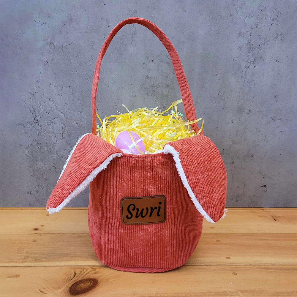 Personalized Leather Patch Corduroy Easter Bunny Basket | CWEaster4301