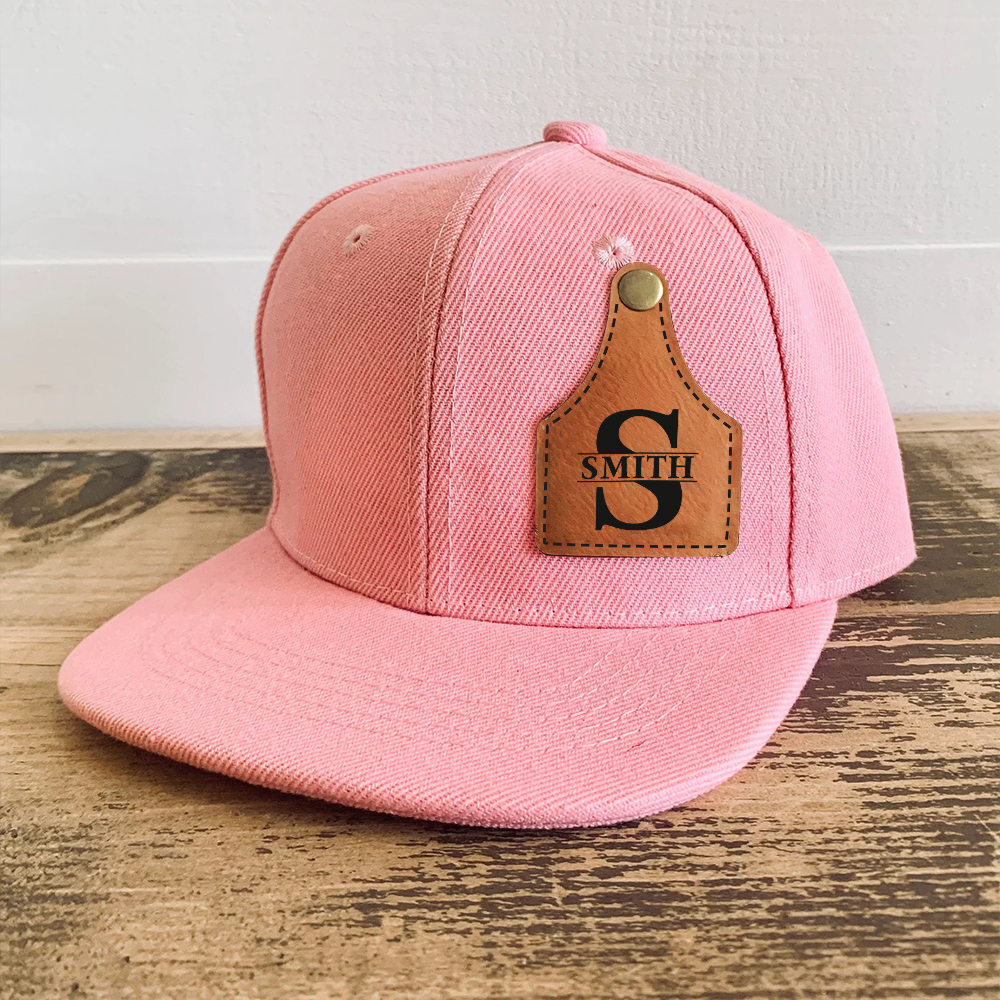 Personalize Kids Leather Patch Cow Tag Hat | CWBeach158