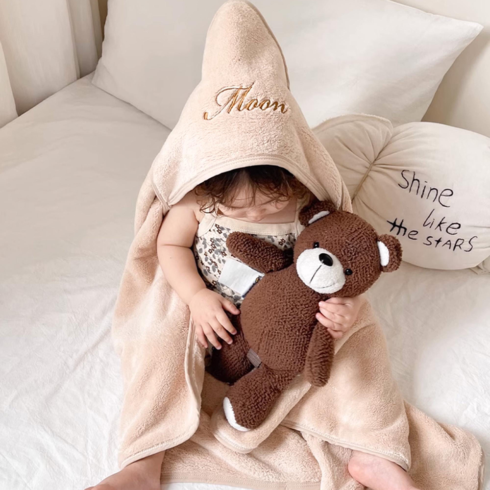Personalized Embroidery Kid Lovely Coral Velvet Hooded Towel | CWBaby197