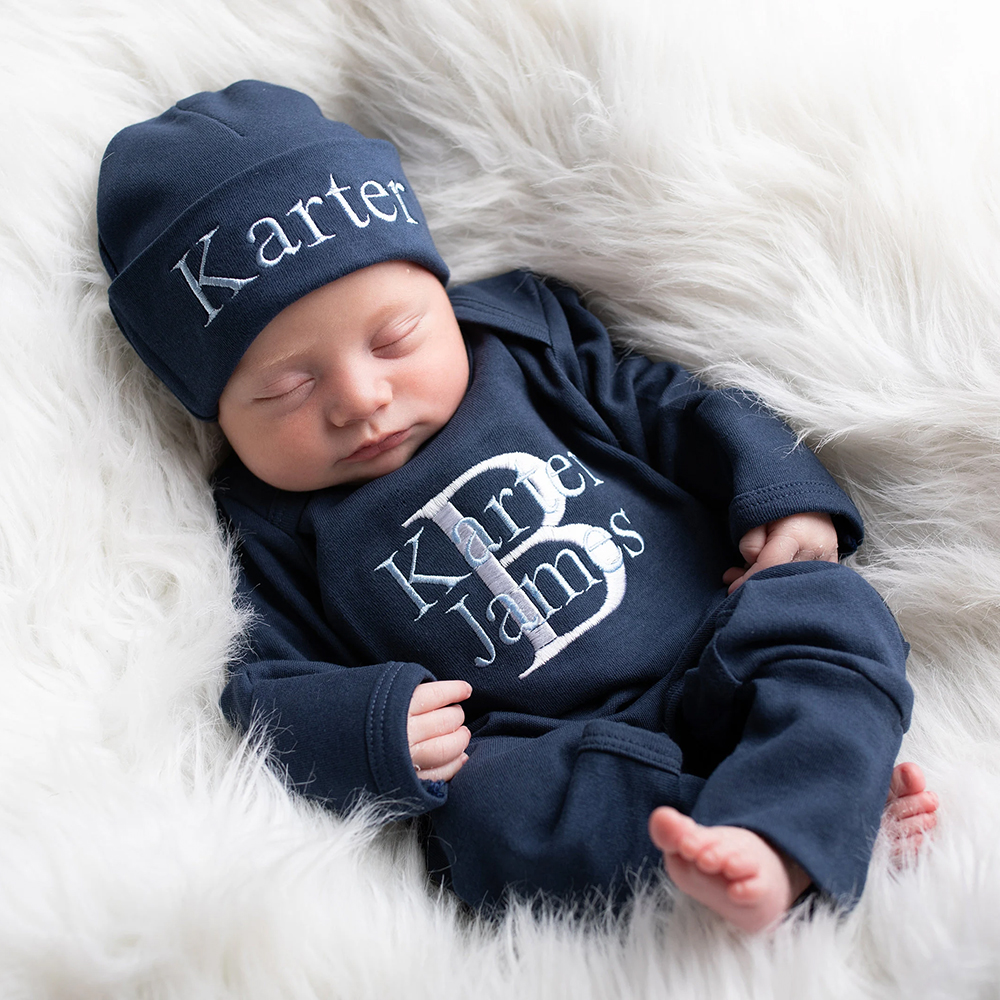 Personalized Embroidery Baby Coming Home Romper and Hat Set | CWBaby202