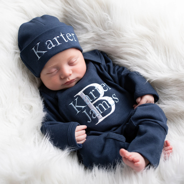 Personalized Embroidery Baby Coming Home Romper and Hat Set | CWBaby202