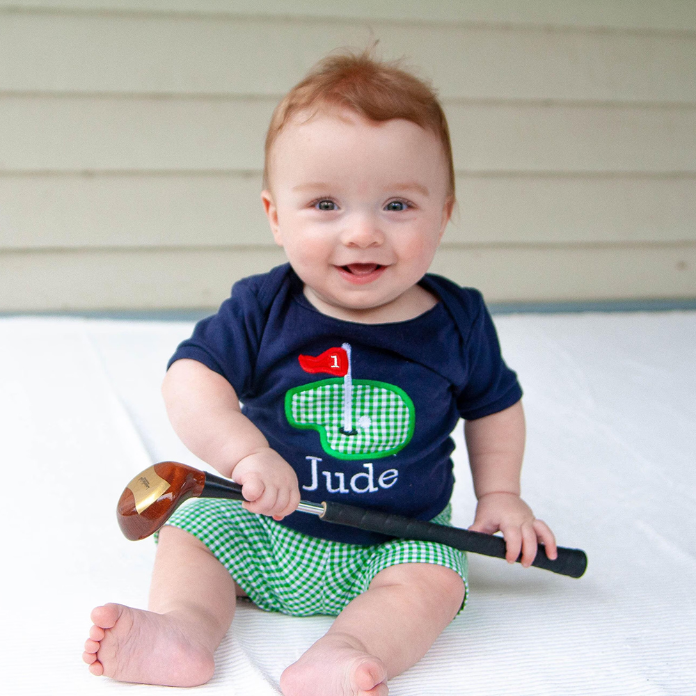 Personalized Baby Monogrammed Golf Applique Romper and Shorts Set | CWBaby209