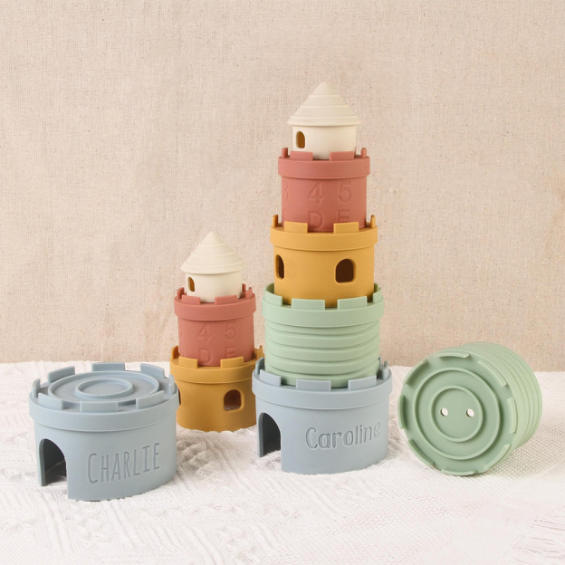 Personalized Baby Silicone Castle Teething Stacking Toy | CWToy123