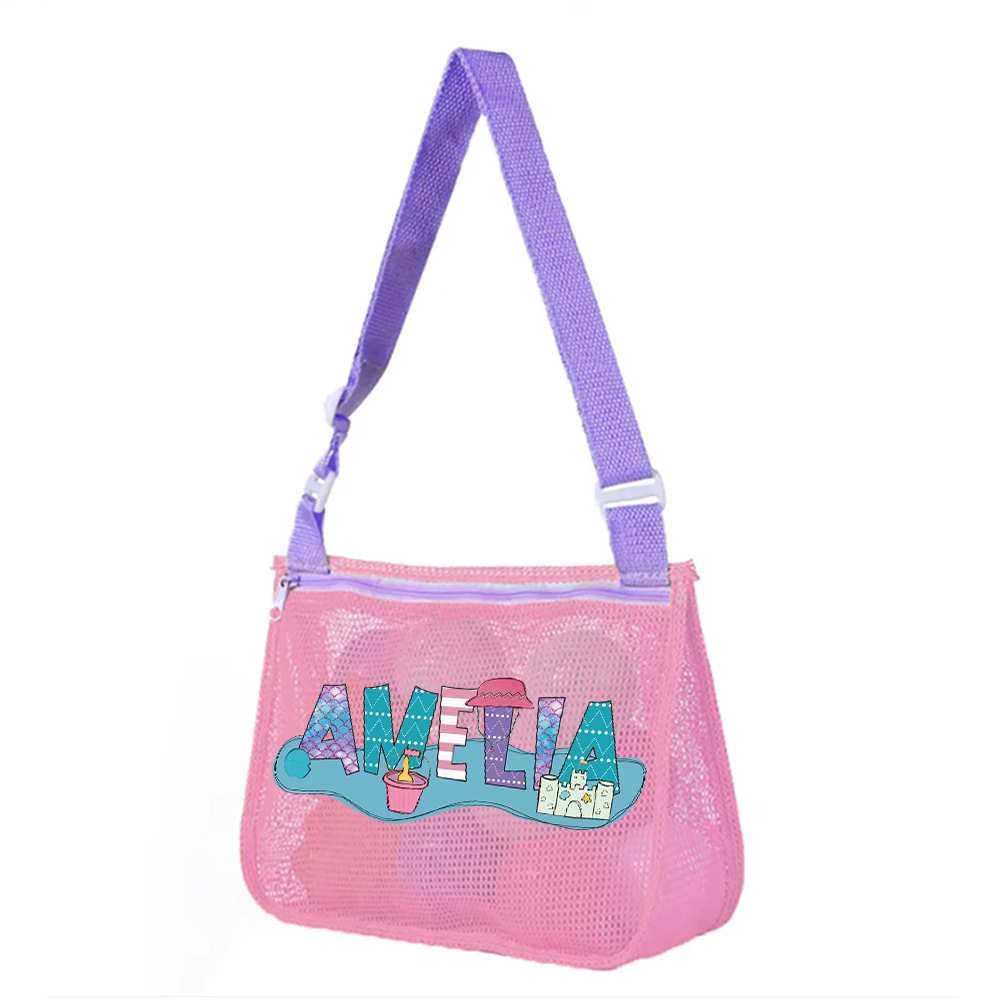 Personalized Seashell Zipper Mesh Beach Bag | CWBeach189