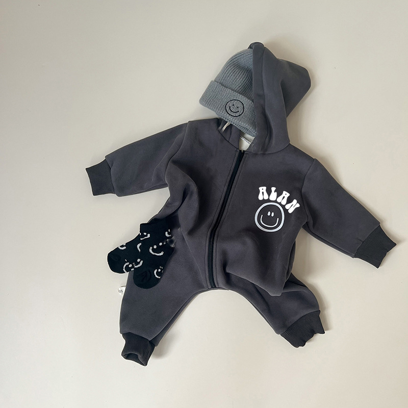 Personalized Kids Smile Face Zip Sweatshirt Romper | inRomper11