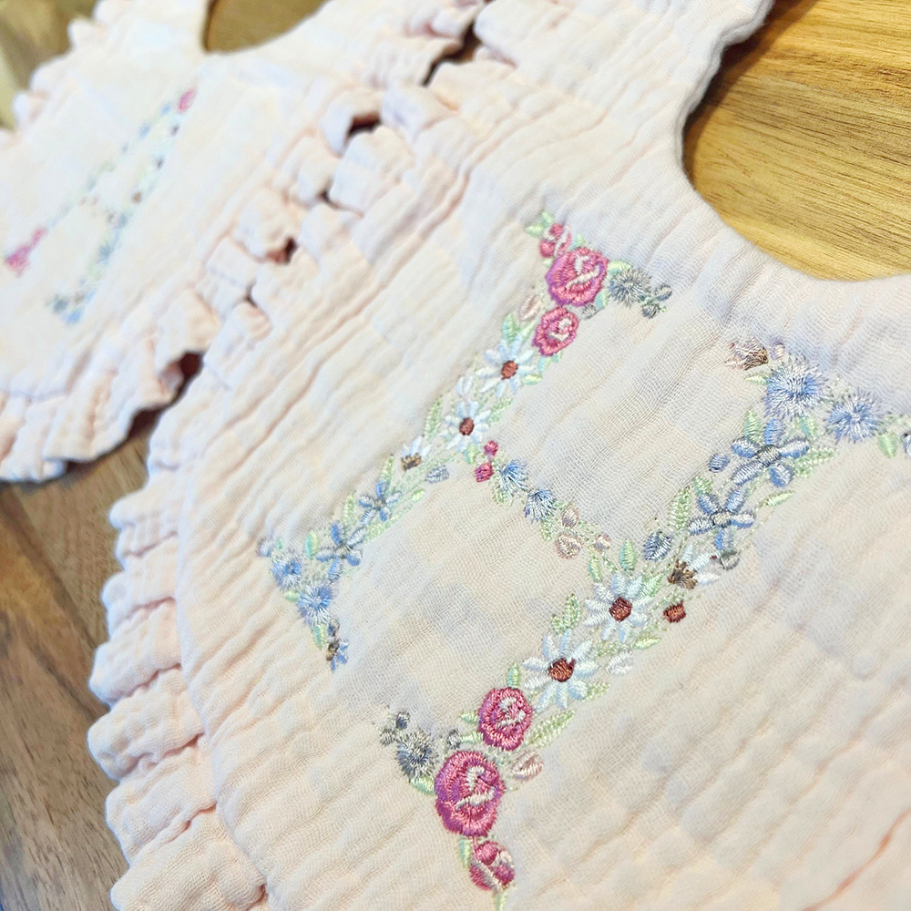 Personalized Embroidered Flowers Letter Baby Cotton Gauze Bibs | CWBaby224